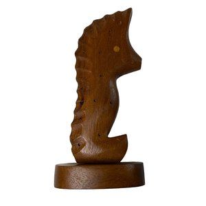 Wood Seahorse Toothpick Holder MCM Mid Century Modern Beach Coastal Decor u